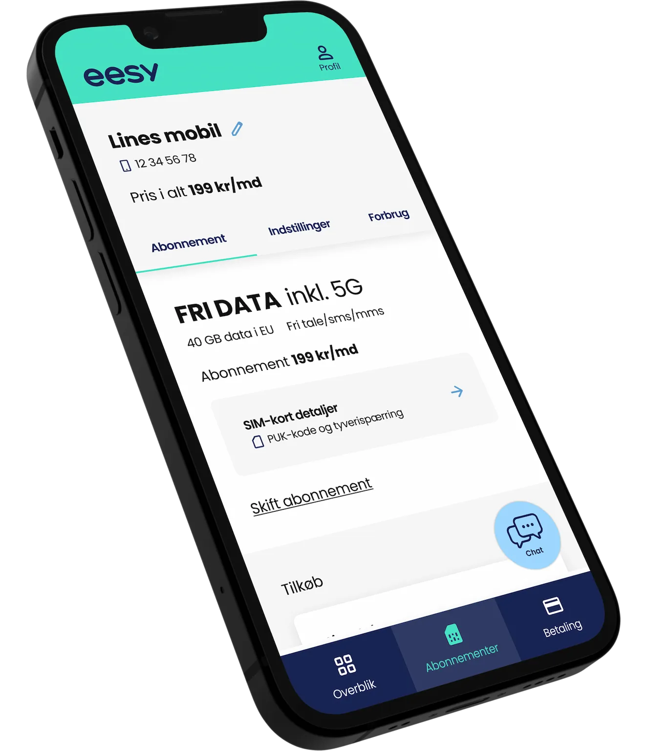 Mobil der viser selvbetjening p� app